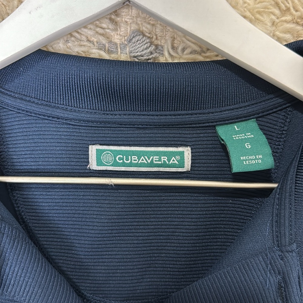 Cubavera mens Blue subtle stripe collared Polo Shirt size L - Picture 3 of 5